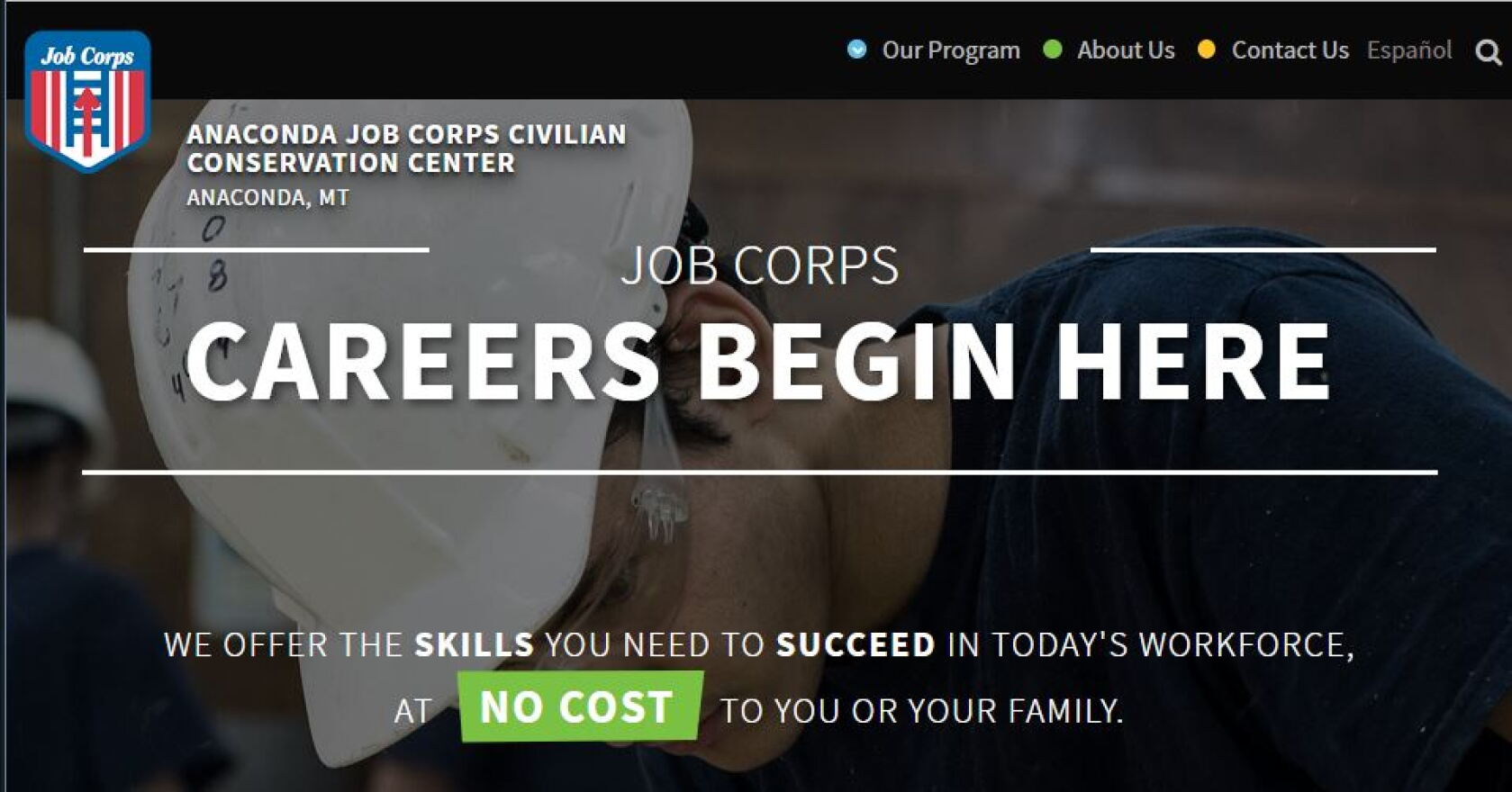 Screen capture from the Anaconda Job Corps website, May 28, 2019. https://anaconda.jobcorps.gov/